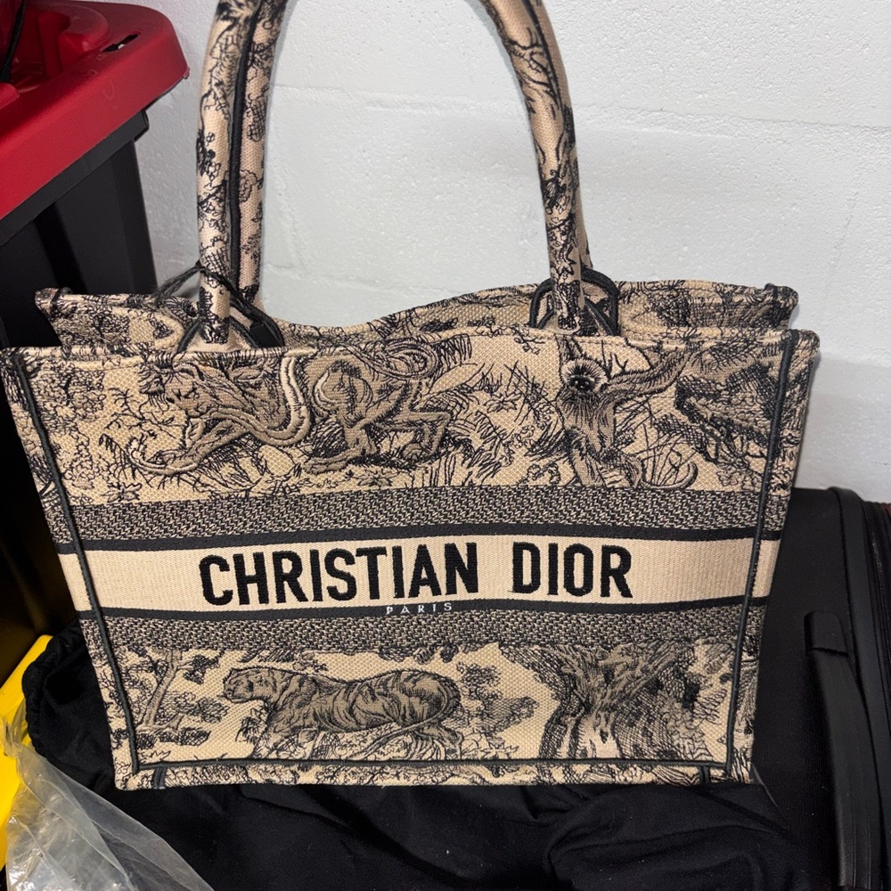 Dior Beige and Black Canvas Tote